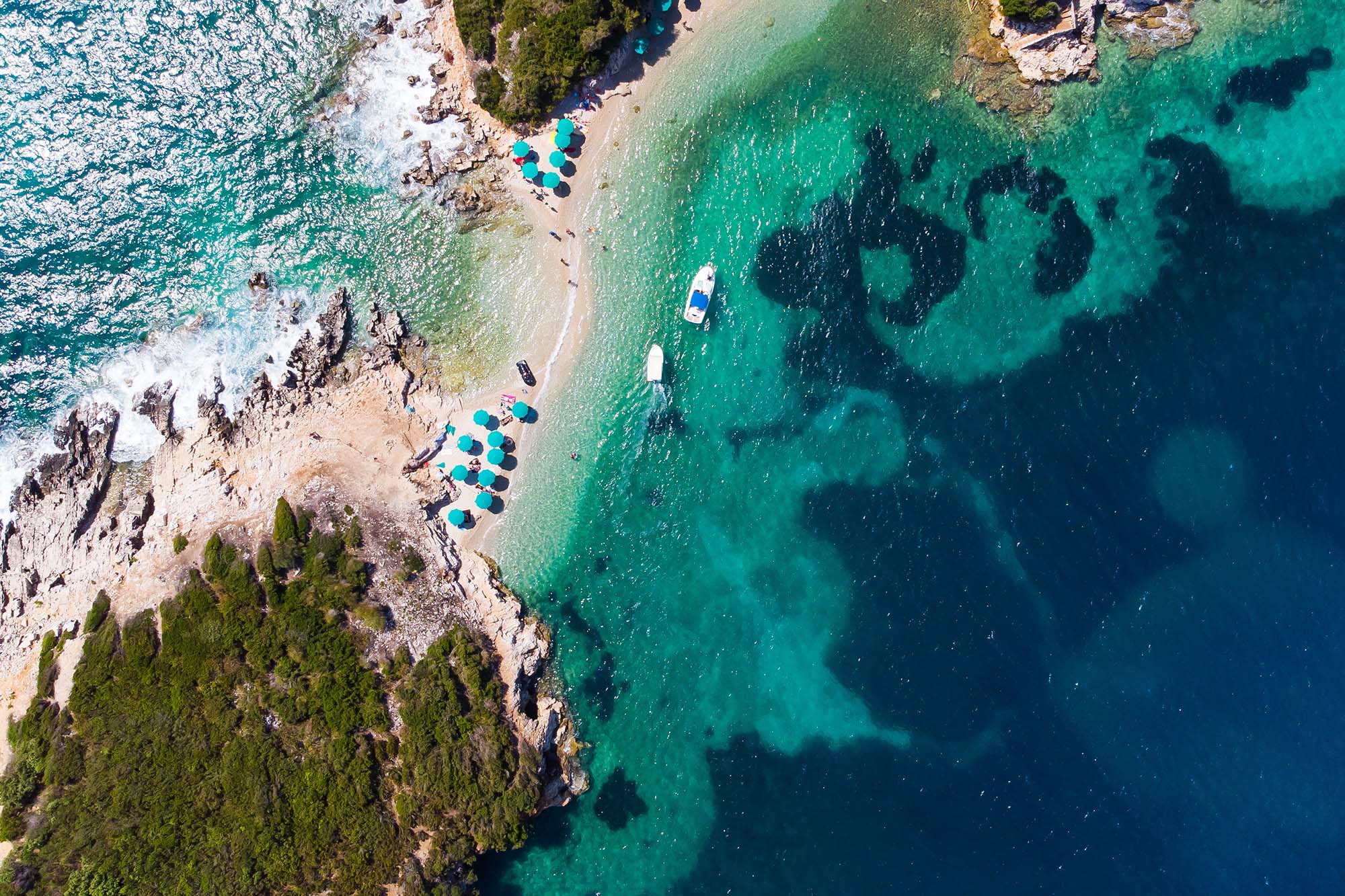 Beautiful sandy Ksamil beach in Albania.