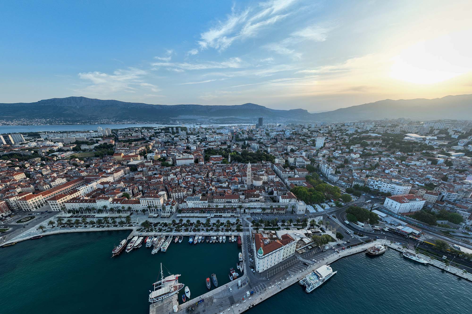 Aerial view of the old city of Split, Croatia.