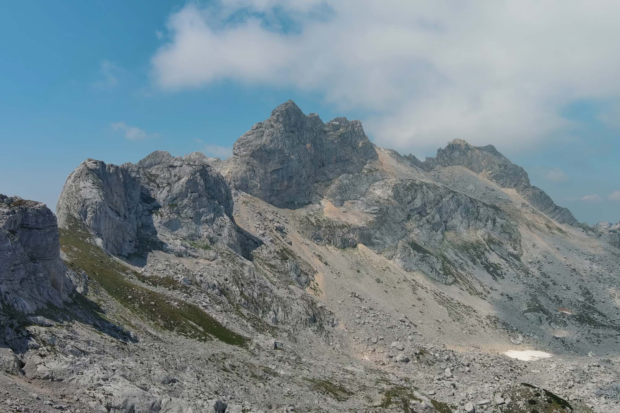 Flying in Durmitor mountains. Durmitor National park in Montenegro. Beautiful aerial mountain landscape