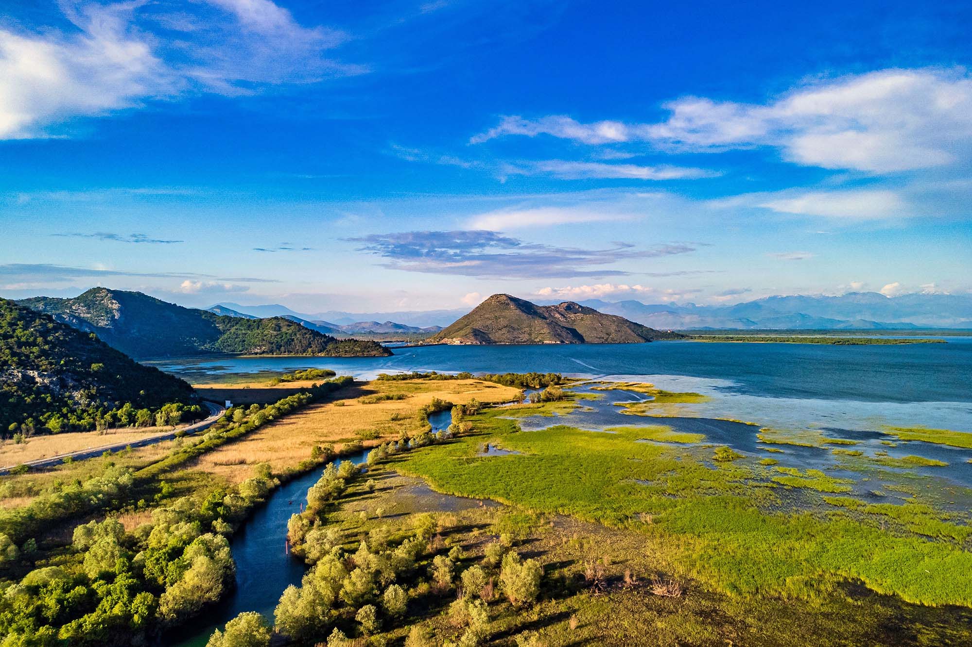 An aerial view of Skadar Lake in Montenegro