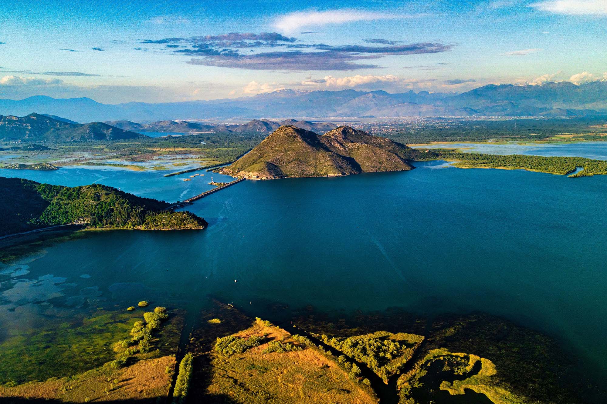 An aerial view of Skadar Lake in Montenegro