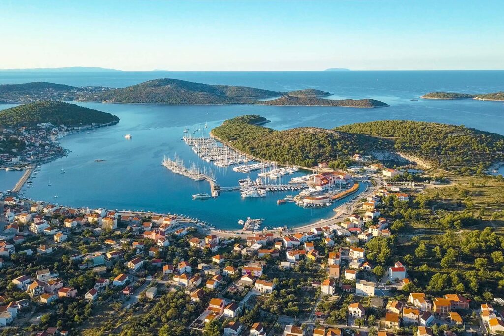 Aerial,View,Of,Yacht,Club,And,Marina,In,Croatia,,4k